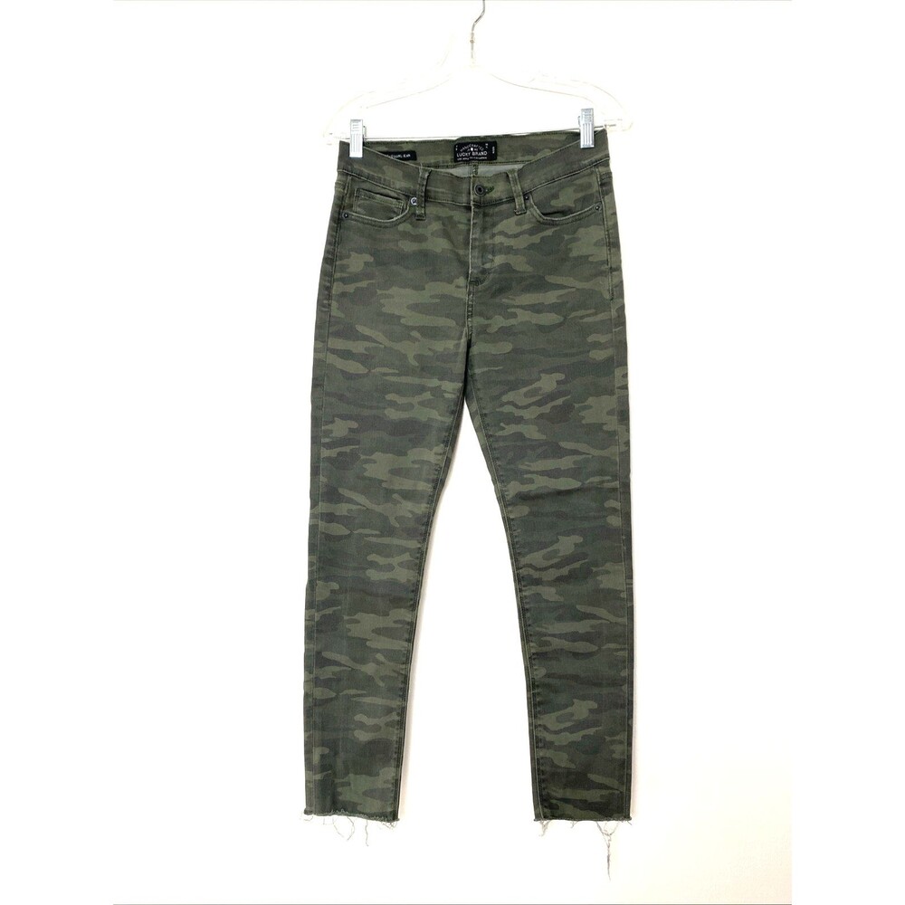 Lucky Brand Camouflage Skinny Jeans Size 28 Green Brooke Legging Cutoff Hem